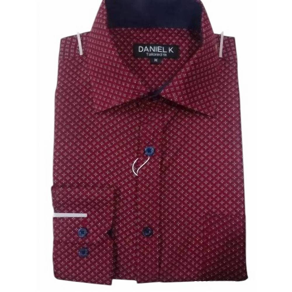 NEW DANIEL K men's long sleeve printed dress shirt in burgundy